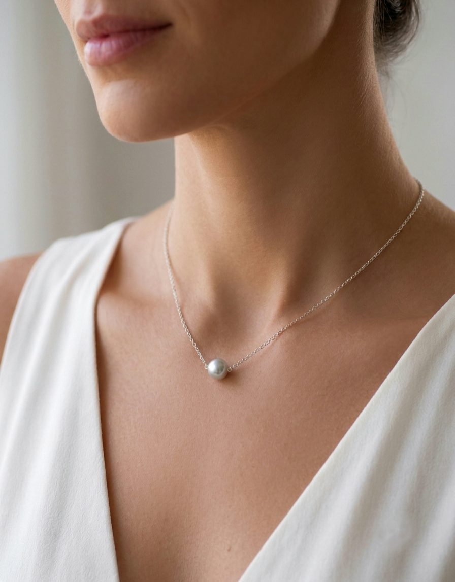Collier Valérie en argent et perle grise