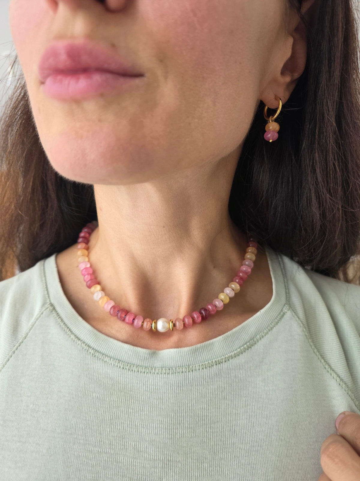 Combo Collier Sorbet rose avec créoles