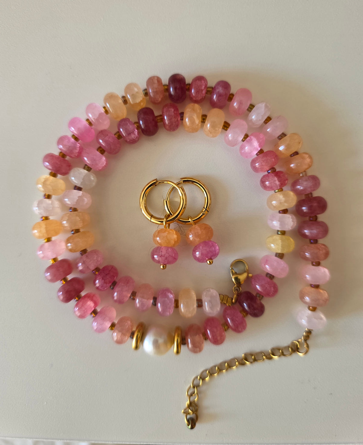 Combo Collier Sorbet rose avec créoles