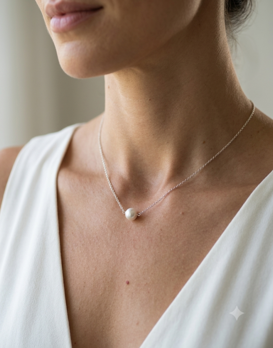 Collier Valérie en argent et perle grise